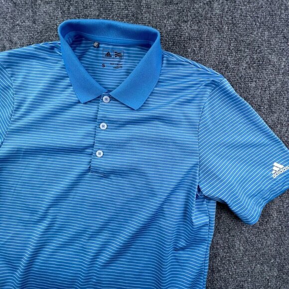 Adidas Golf Polo Shirt Adult Mens Small Blue Striped Short Sleeve Polyester Logo - Picture 1 of 8